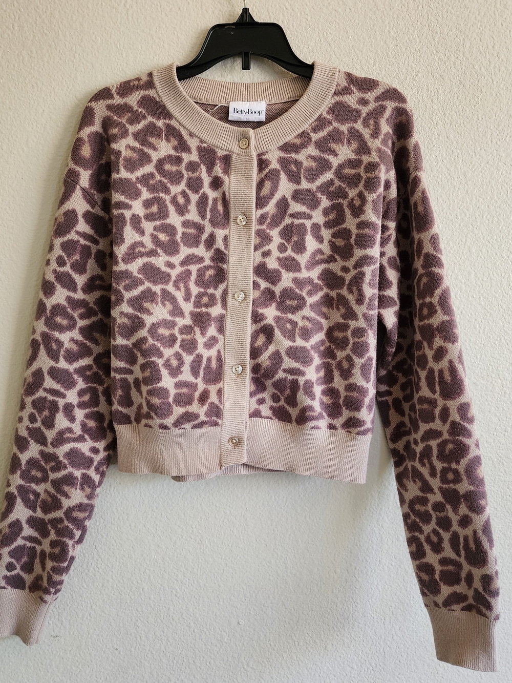 Betty Boop Pink Leopard Print Button-Front Cardigan